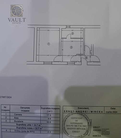 Garsoniera LA CHEIE - curte 50MP metrou/parc TINERETULUI