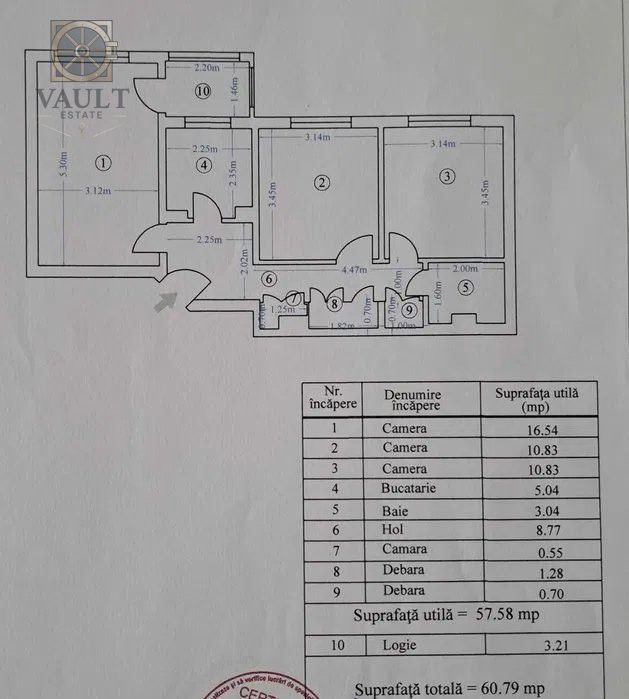 Apartament 3camere 7 minute pana la metrou 1 Decembrie 1918-60MP