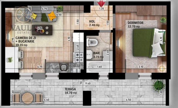 Apartament 2 camere - TERASA 15 MP - zona THEODOR PALLADY