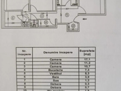 APARTAMENT 3 CAMERE-RAHOVA-CENTRALA-ETAJ-2/8-DECOMANDAT-2 BAI