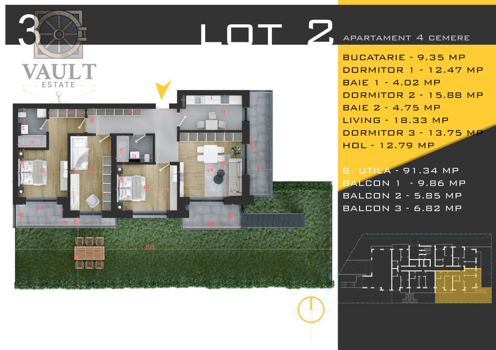 4 CAMERE -GRADINA PRIVATA 113MP -COMPLEX REZIDENTIAL NOU -PALLADY