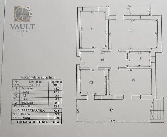 3 camere - Balcon - Terasa 86,4 mp  -Gradina 113 mp - Nicolae Grigorescu