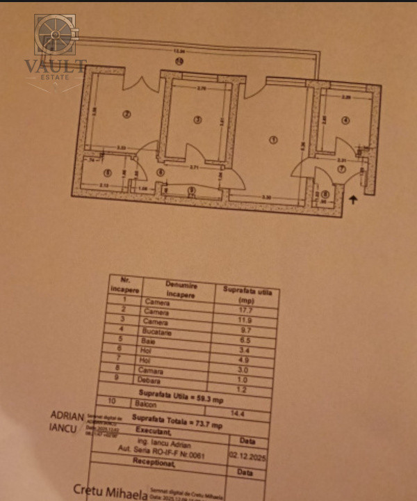 3 camere - 74 mp - parter cu balcon - zona Titan