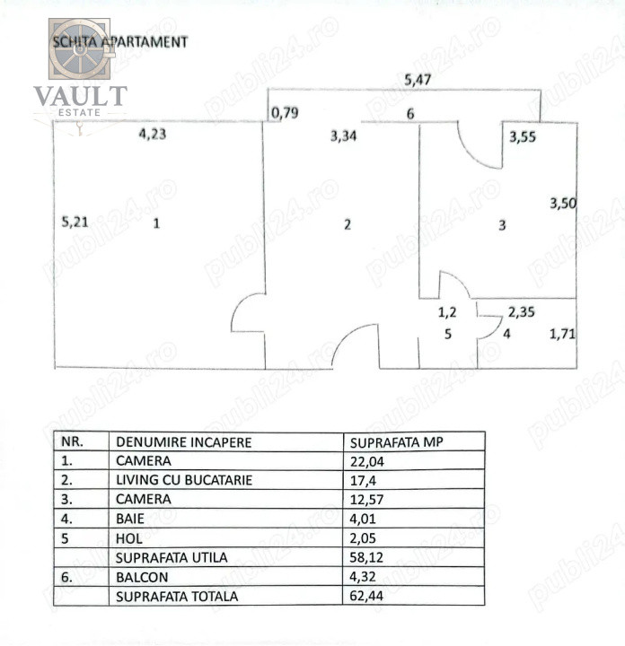 2 camere - 62,44 mp - Imobil 2001 - zona Nerva Traian