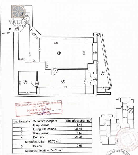 Apartament 2 camere - 74.81mp -  Pipera 