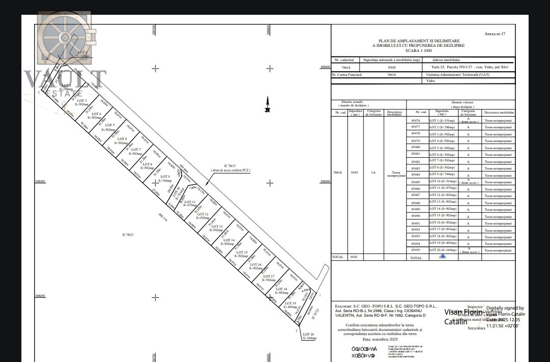 TEREN Intravilan Intre 2 complexe - Utilitati - 9500 MP Berceni/Vidra