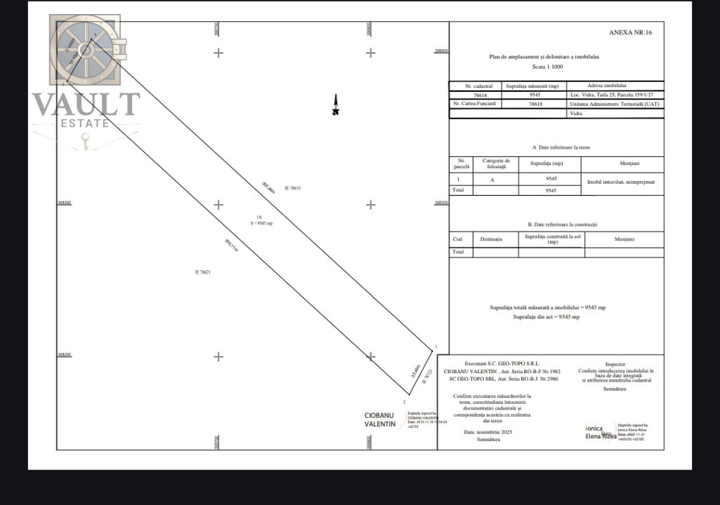 TEREN Intravilan Intre 2 complexe - Utilitati - 9500 MP Berceni/Vidra