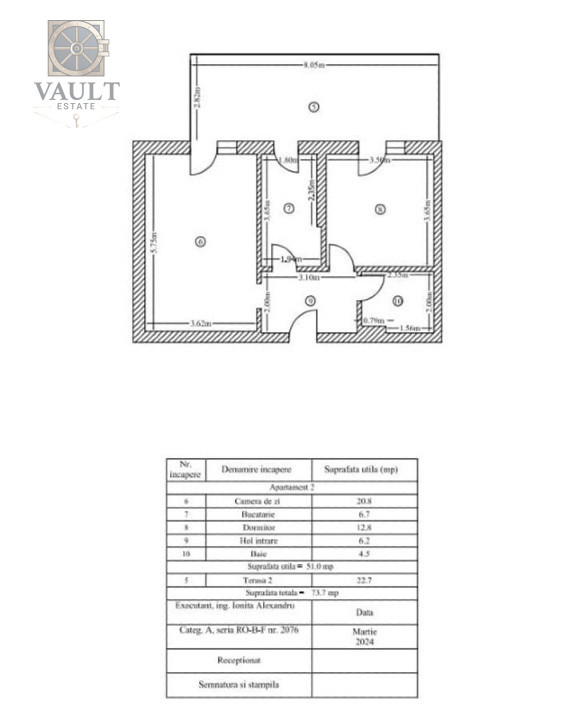 Apartament 2 camere-22,7mp Terasa -6 minute metrou MIhai Bravu