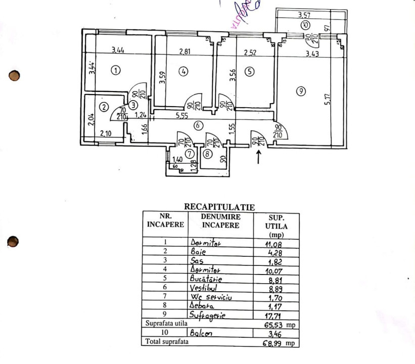 Apartament 3 camere-zona Apusului