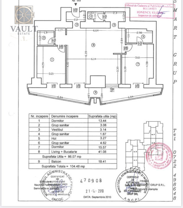 Apartament 3 camere-Loc de parcare subteran-Aviatiei