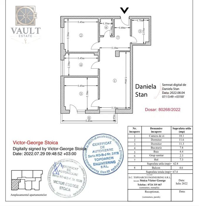3 camere-LOC PARCARE-centrala proprie-2 BAI- Pallady