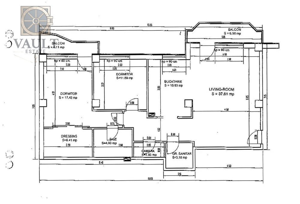 Apartament 3 camere-2 locuri parcare-centrala proprie-Straulesti
