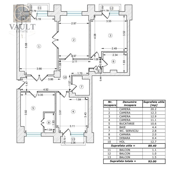 APARTAMENT 4 CAMERE-CALEA 13 SEPTEMBRIE-PANDURI-2 BAI-3 BALCOANE