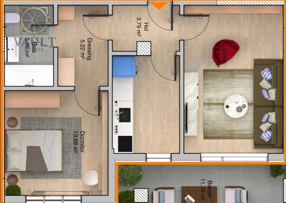 Apartament 2 camere decomandat mobilat-utilat lux