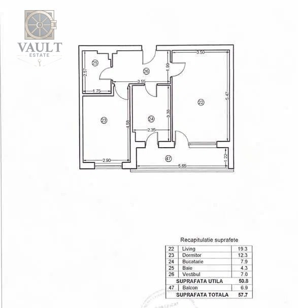 Apartament 2 camere - 57.7 Mp - Pallady 