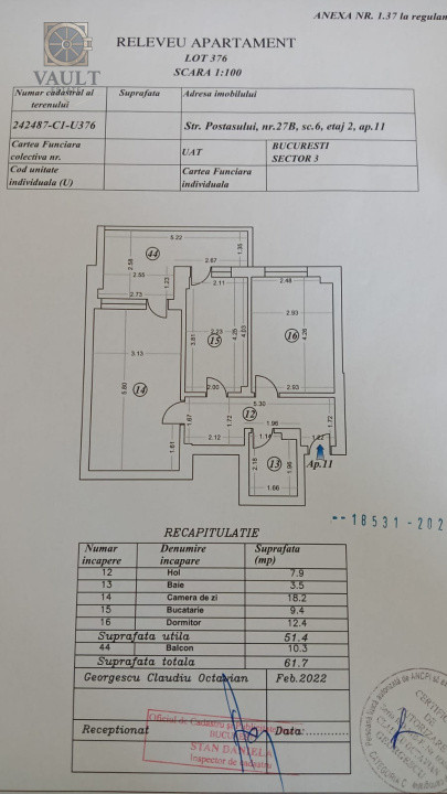 Apartament 2 camere -54,4MP -Pallady 