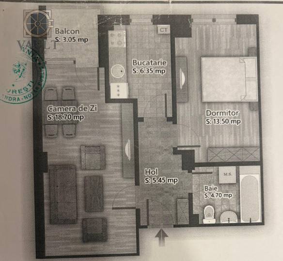 apartament cu 2 camere -51,75 Mp-Pallady
