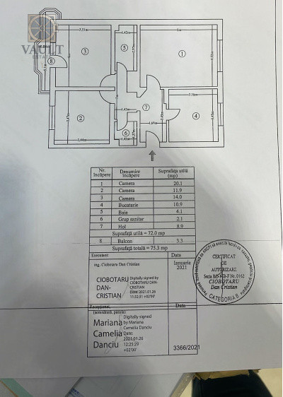 APARTAMENT 3 CAMERE-13 SEPTEMBRIE-CENTRALA-2 BAI-BLOC REABILITAT-HOL H
